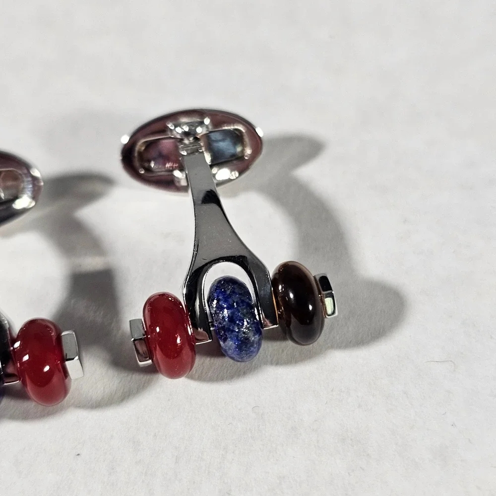 Jan Leslie Cufflinks Mens OS Multicolor Sterling Silver Lapis Tiger Eye Abacus